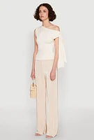 Womens Iris Plisse Lettuce Edge Wide Leg Pants, Khaki, Size L
