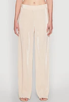Womens Iris Plisse Lettuce Edge Wide Leg Pants, Khaki, Size L