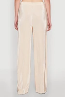 Womens Iris Plisse Lettuce Edge Wide Leg Pants, Khaki, Size L