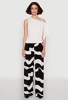 Womens Iris Plisse Abstract Print Lettuce Edge Pants, Multi, Size L