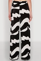 Womens Iris Plisse Abstract Print Lettuce Edge Pants, Multi, Size L