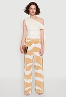 Womens Iris Plisse Abstract Print Lettuce Edge Pants, Beige, Size S