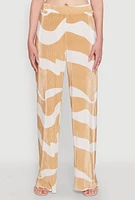 Womens Iris Plisse Abstract Print Lettuce Edge Pants, Beige, Size S