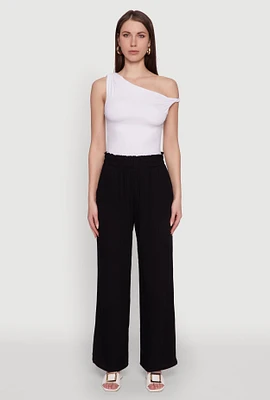 Womens Trendy Smocked Paper Bag Waist Palazzo Pants,