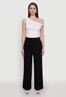 Womens Trendy Smocked Paper Bag Waist Palazzo Pants, Black, Size L