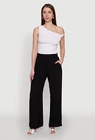 Womens Trendy Smocked Paper Bag Waist Palazzo Pants, Black, Size L