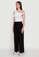 Womens Trendy Smocked Paper Bag Waist Palazzo Pants, Black, Size L