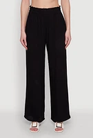 Womens Trendy Smocked Paper Bag Waist Palazzo Pants, Black, Size L
