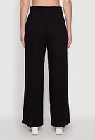 Womens Trendy Smocked Paper Bag Waist Palazzo Pants, Black, Size L