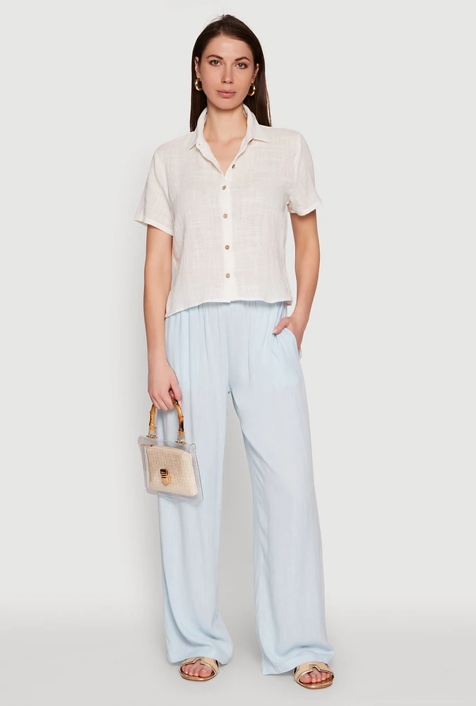 Womens Drawstring Palazzo Pants, Blue, Size S
