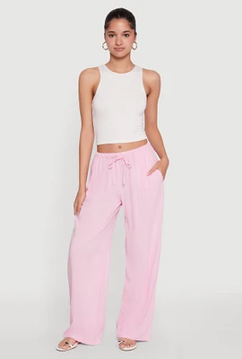 Womens Drawstring Palazzo Pants, Pink, Size M