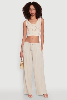 Womens Drawstring Palazzo Pants, Khaki, Size XL
