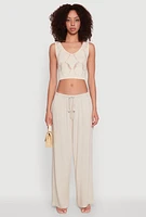 Womens Drawstring Palazzo Pants, Khaki, Size XL