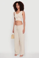 Womens Drawstring Palazzo Pants, Khaki, Size XL
