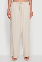 Womens Drawstring Palazzo Pants, Khaki, Size XL