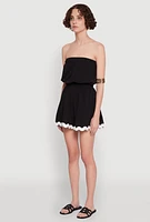 Womens Chic Scalloped Contrast Trim Strapless Romper,