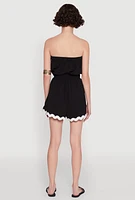 Womens Chic Scalloped Contrast Trim Strapless Romper,