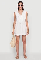 Womens Chic Gauze Knit Tie Front Sleeveless Romper, White, Size S