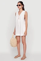Womens Chic Gauze Knit Tie Front Sleeveless Romper, White, Size S