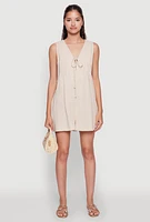 Womens Chic Gauze Knit Tie Front Sleeveless Romper,