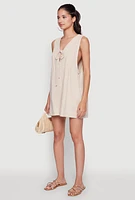 Womens Chic Gauze Knit Tie Front Sleeveless Romper,
