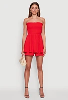 Womens Airy Smocked Peplum Tube Romper, Red, Size XL