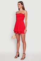 Womens Airy Smocked Peplum Tube Romper, Red, Size XL