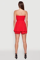 Womens Airy Smocked Peplum Tube Romper, Red, Size XL