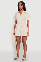 Womens Chic Gauze Knit Button Front Romper with Cap Sleeves,