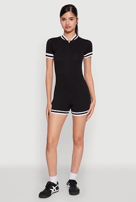 Womens Varsity Stripe Graphic Print Romper,