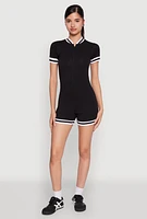 Womens Varsity Stripe Graphic Print Romper,