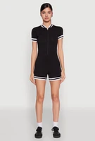 Womens Varsity Stripe Graphic Print Romper,