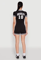 Womens Varsity Stripe Graphic Print Romper,