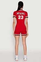 Womens Varsity Stripe Graphic Print Romper, Red, Size XL