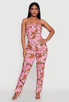 Womens Forest Camo Tube Jumpsuit with Stacked Slim Leg Fit, Pink, Size XL