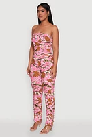 Womens Forest Camo Tube Jumpsuit with Stacked Slim Leg Fit, Pink, Size XL