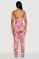 Womens Forest Camo Tube Jumpsuit with Stacked Slim Leg Fit, Pink, Size XL