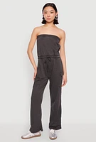 Womens Mineral Wash Cargo Pocket Tube Jumpsuit, Grey,