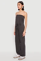 Womens Mineral Wash Cargo Pocket Tube Jumpsuit, Grey, Size M