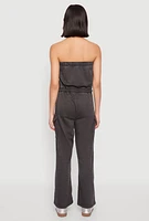 Womens Mineral Wash Cargo Pocket Tube Jumpsuit, Grey, Size M