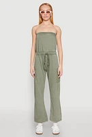 Womens Mineral Wash Cargo Pocket Tube Jumpsuit, L