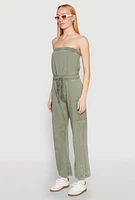 Womens Mineral Wash Cargo Pocket Tube Jumpsuit, L