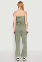 Womens Mineral Wash Cargo Pocket Tube Jumpsuit, L