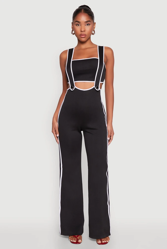 Womens Contrast Trim Suspender Pants with Bandeau Top,