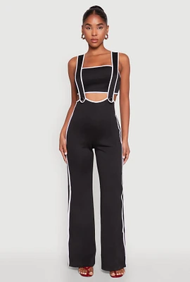 Womens Contrast Trim Suspender Pants with Bandeau Top,