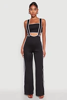 Womens Contrast Trim Suspender Pants with Bandeau Top,