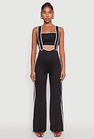 Womens Contrast Trim Suspender Pants with Bandeau Top,