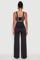 Womens Contrast Trim Suspender Pants with Bandeau Top,