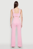 Womens Contrast Trim Suspender Pants with Bandeau Top, Pink, Size L