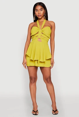 Womens Airy Ruffled Cut Out Halter Romper,